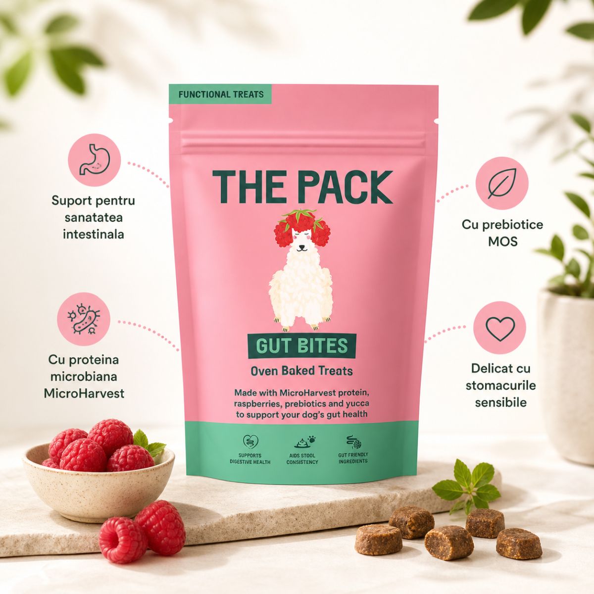 THE PACK Gut Bites, XS-XL, Fructe, punguță recompense câini, sistem digestiv, 100g - imagine 4